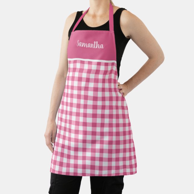 Niedlich Girly Pink Gingham Name Personalisierte S Schürze (InSitu)