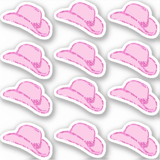 Niedlich Girly Pink Glitzer Cowgirl Hat 12 Sticker (Vorderseite)