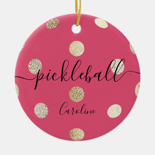 Niedlich Girly Pink Gold Pickleball Keramik Ornament (Vorne)