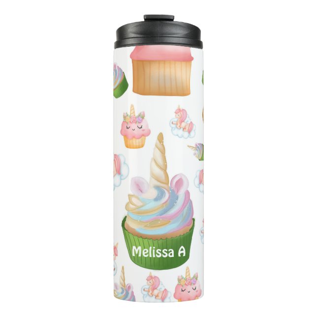 Niedlich Girly Pink Green Cupcake Unicorn Thermosbecher (Vorderseite)