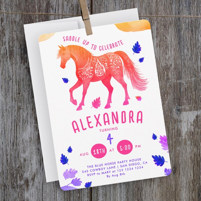 Niedlich Girly Pink Lila Horse Derby Pony Einladung (Von Creator hochgeladen)