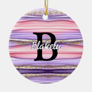 Niedlich Girly Pink & Lila Monogram Glitzer Sparko Keramik Ornament