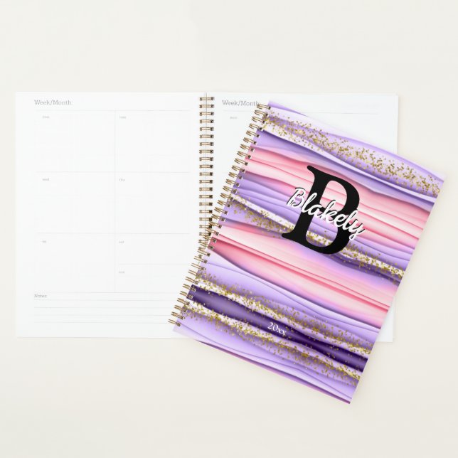 Niedlich Girly Pink & Lila Monogram Glitzer Sparko Planer (Anzeige)