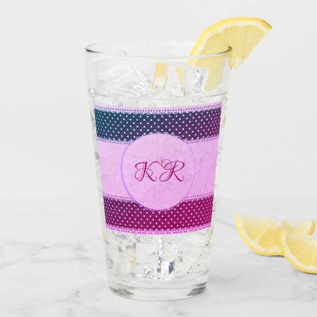 Niedlich Girly Pink Lila Polka Dot Banner trinken Glas (Rückseite Ice)