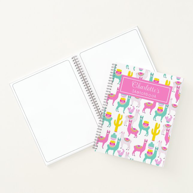 Niedlich Girly Pink Llama Cactus Sketchbook Notizbuch (Innenseite)