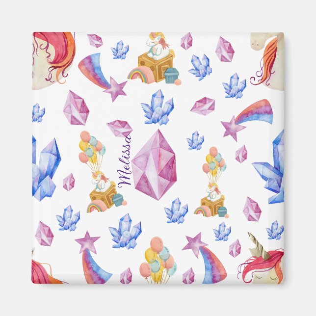 Niedlich Girly Pink Name Personalisiert Unicorn Magnet (Vorne)
