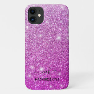 Niedlich Girly Pink Ombre Glitzer Monogram Case-Mate iPhone Hülle