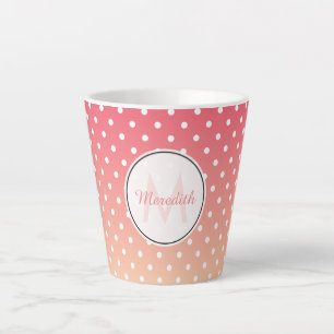 Niedlich Girly Pink Ombre Polka Dot Monogram Milchtasse