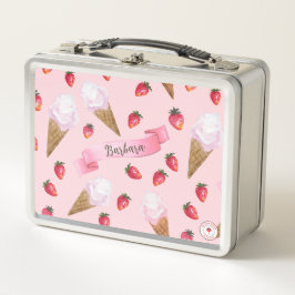 Niedlich Girly Pink Personalisiert Strawberry Ice  Metall Brotdose