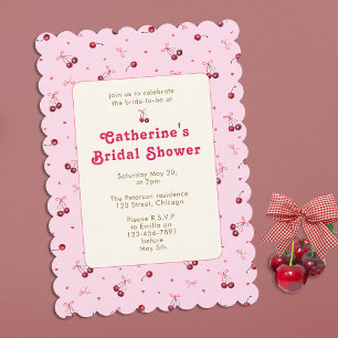 Niedlich Girly Pink Red Cherries Herz Bows Einladung