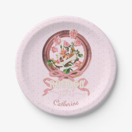 Niedlich Girly Pink Rokoko Shoe Rose Name Pappteller