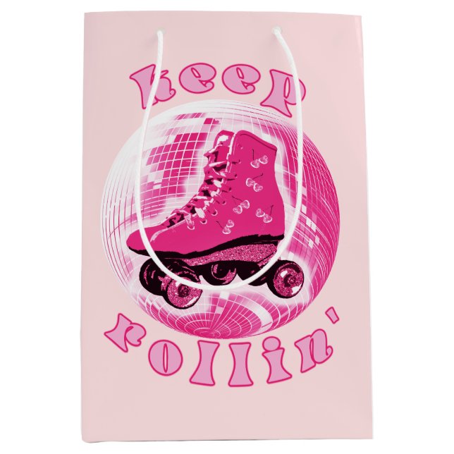 Niedlich Girly Pink Roller Skate Behalte Rollin Mittlere Geschenktüte (Vorderseite)