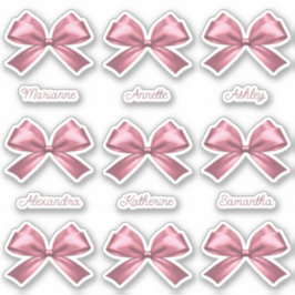 Niedlich Girly Pink Satin Ästhetische Bow-Namen Aufkleber