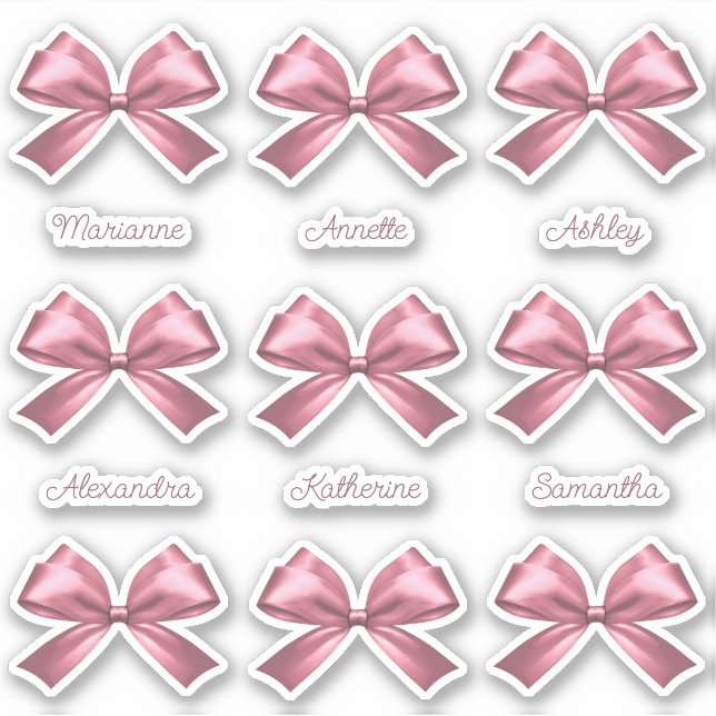 Niedlich Girly Pink Satin Ästhetische Bow-Namen Aufkleber (Vorderseite)