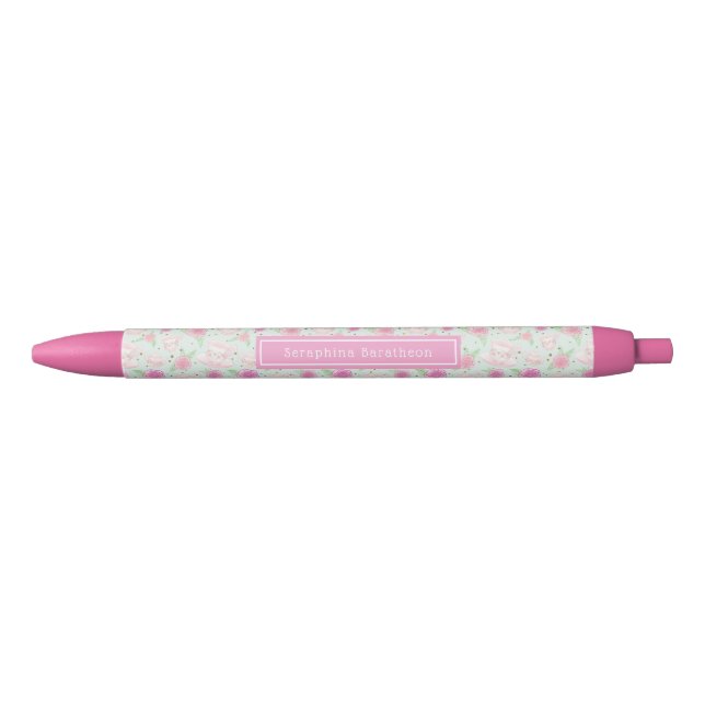 Niedlich Girly Pink Tee Party Personalisiert Name Kugelschreiber (Vorderseite)