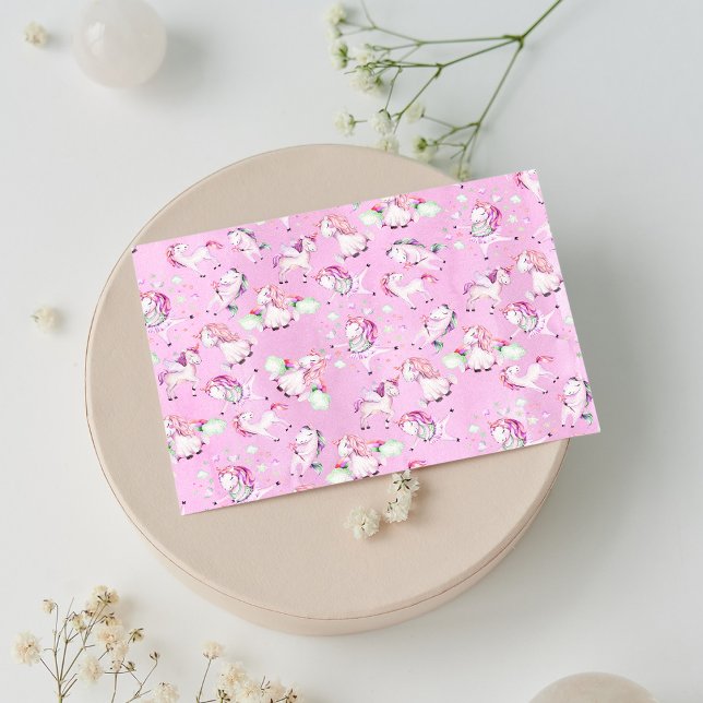 Niedlich Girly Pink Unicorn Regenbogen Wasserfarbe Postkarte (Cute Girly Pink Unicorn Rainbow Watercolor )