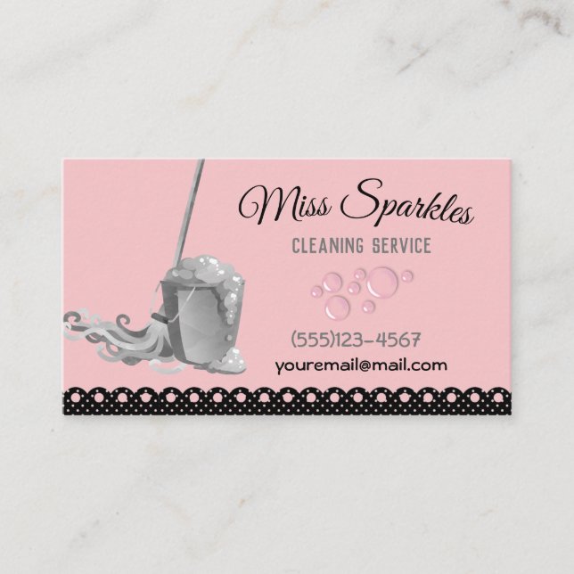 Niedlich Girly Polka Dot House Reinigungsdienste Visitenkarte (Vorderseite)