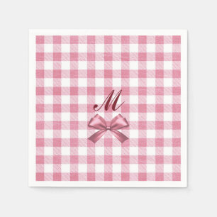 Niedlich Girly Preppy Pink Gingham Kariert Bow Mon Serviette