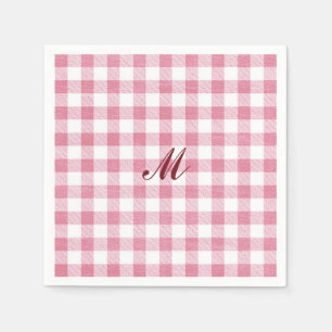Niedlich Girly Preppy Pink Gingham Kariert Name Mo Serviette