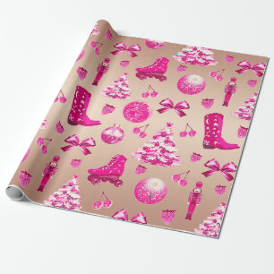 Niedlich Girly Preppy Pink Weihnachts-Rose Gold Geschenkpapier