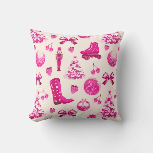 Niedlich Girly Preppy Pink Weihnachtsmuster Kissen (Vorderseite)