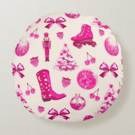 Niedlich Girly Preppy Pink Weihnachtsmuster Rundes Kissen
