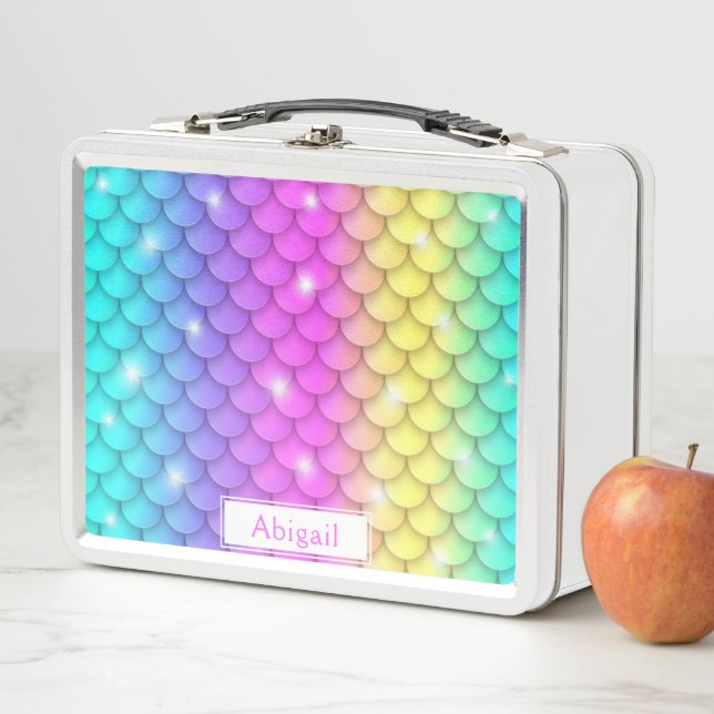 Niedlich Girly Rainbow Sparkle Mermaid Scales Must Metall Brotdose (Beispiel)