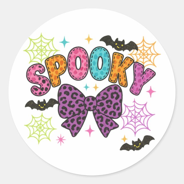 Niedlich Girly Spooky Leopard Bow Halloween Runder Aufkleber (Vorderseite)