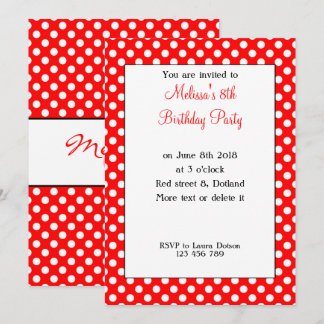 Niedlich Girly Trendy Red White Polka dots Bday In Einladung