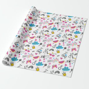 Niedlich Girly Unicorn Rainbow Hearts Whimsical Geschenkpapier