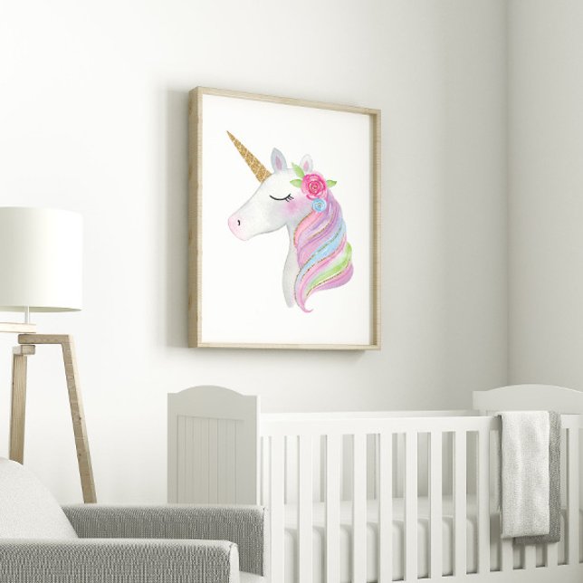 Niedlich Girly Watercolor Einhorn Kinder druckbar Poster (Von Creator hochgeladen)