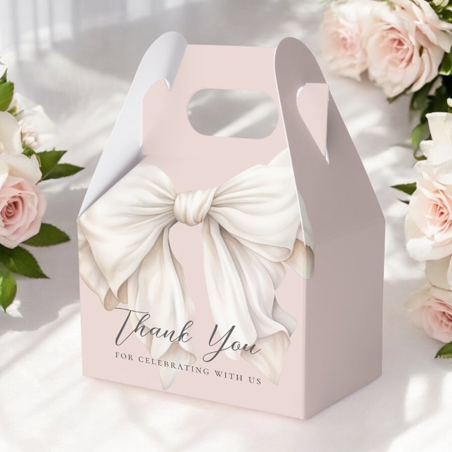Niedlich Girly White Bow auf Pink Danke Geschenkschachtel (This gable style favor box is available in 3 sizes.)