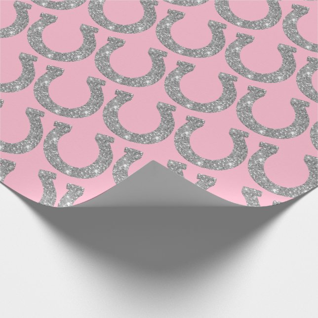 Niedlich Glam Horseshoe Silver Pink Glitzer Geschenkpapier (Ecke)