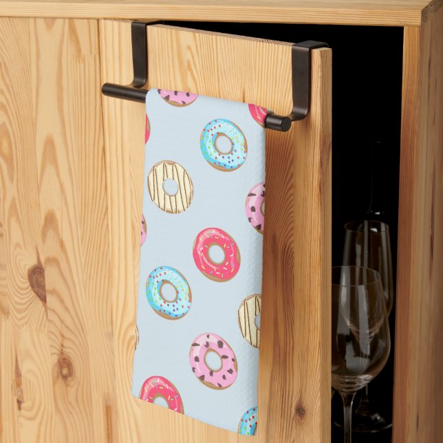 Niedlich Glazed Doughnut Muster Light Blue Geschirrtuch (Drittel gefaltet)