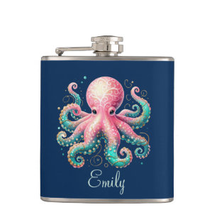 Niedlich Glitterie Octopus Custom Monogram Flachmann