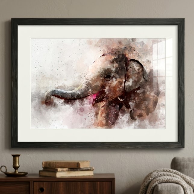 Niedlich, glücklich und spielerisch Baby Asian Ele Fotodruck (Cute and Playful Baby Asian Elephant Watercolor. Photo Print)
