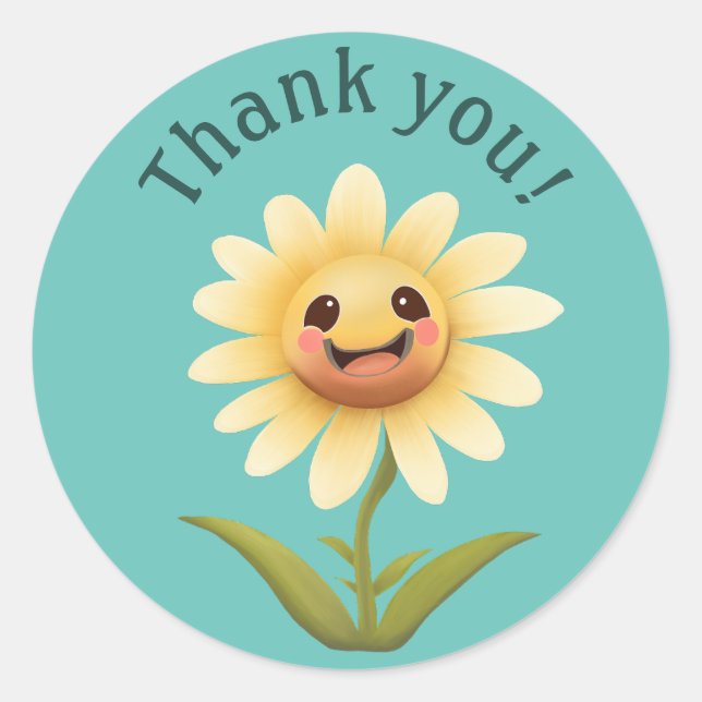 Niedlich Glückliche Blume Vielen Dank! Runder Aufkleber (Vorderseite)