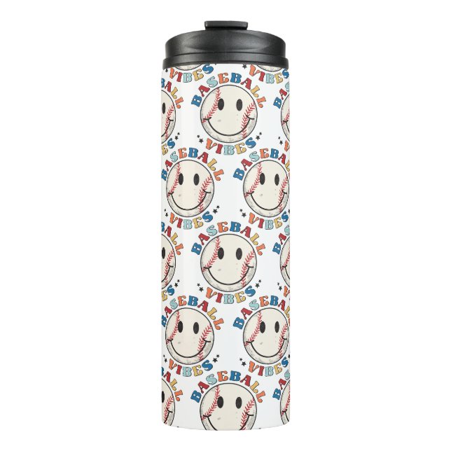 Niedlich glückliche Gesicht Baseball Vibes Thermal Thermosbecher (Vorderseite)