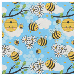 Niedlich glückliche Sommerbienen und Blume Muster Stoff