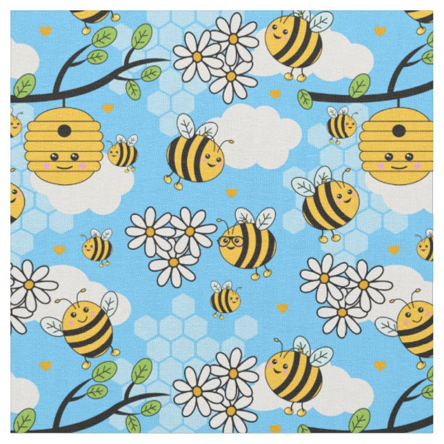 Niedlich glückliche Sommerbienen und Blume Muster Stoff (Nahaufnahme)