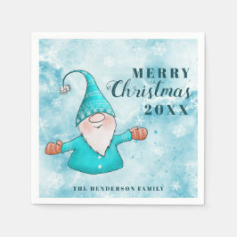 Niedlich Gnome Aquamarin Blue Coastal Frohe Weihna Serviette