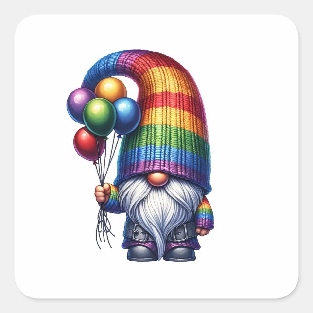Niedlich Gnome Balloons Quadratischer Aufkleber (Vorderseite)