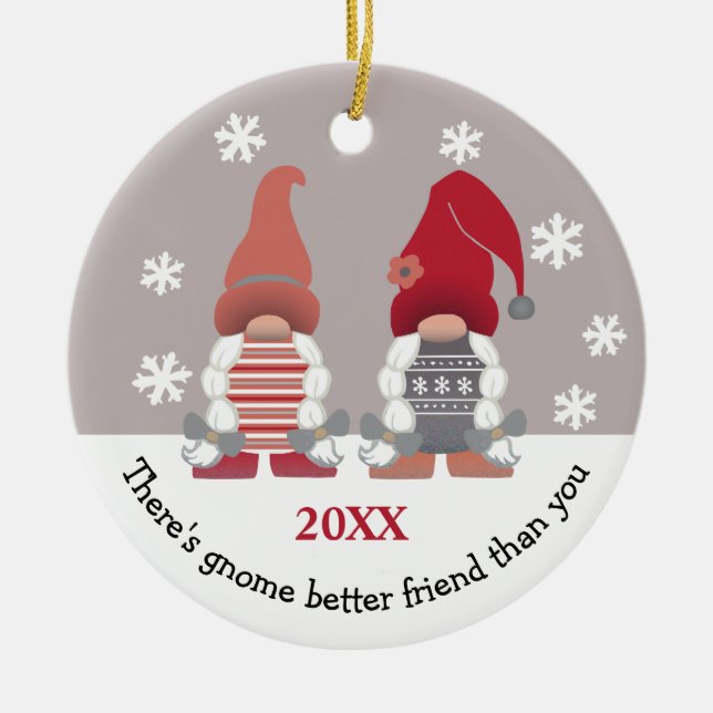 Niedlich Gnome Better Friend Red Pink Grau White Keramik Ornament (Vorne)
