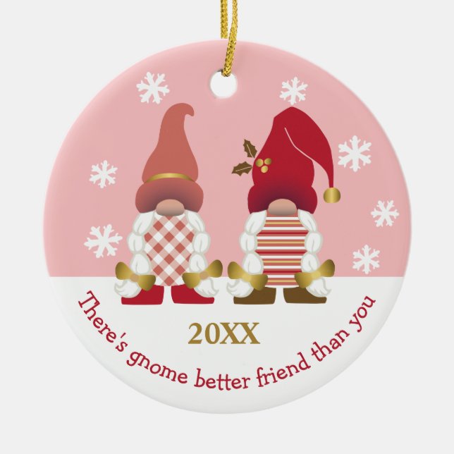 Niedlich Gnome Better Friends Gold Pink White Ging Keramik Ornament (Vorne)