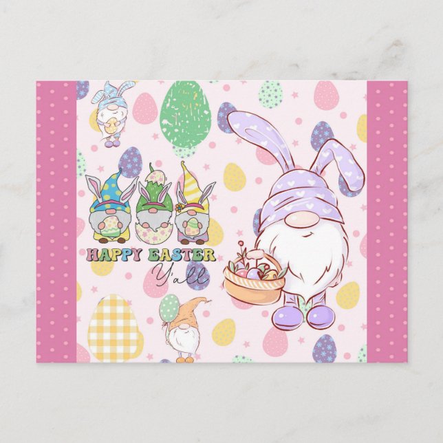 Niedlich Gnome Bunny Happy Osterpink Postkarte (Vorderseite)