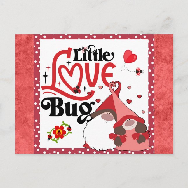 Niedlich Gnome Couple Liebe Bug Ladybug Valentines Postkarte (Vorderseite)