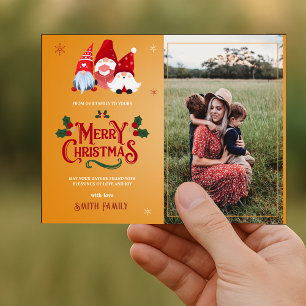 Niedlich Gnome Familie Foto Weihnachten Magnetkart Magnetkarte