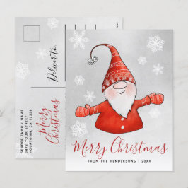 Niedlich Gnome Gray Red Christmas Feiertagspostkarte