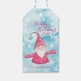 Niedlich Gnome Happy Holidays Blue und Pink Christ Geschenkanhänger