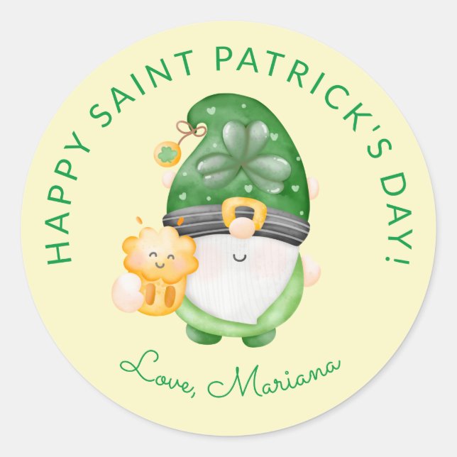 Niedlich Gnome Happy St. Patricks Day-Gastgeschenk Runder Aufkleber (Vorderseite)